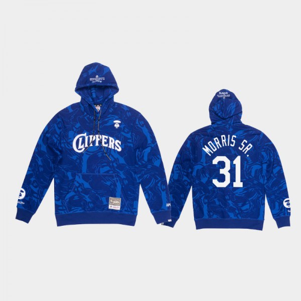 Marcus Morris Sr. Los Angeles Clippers #31 Men's Aape Camo Pullover Hoodie - Royal